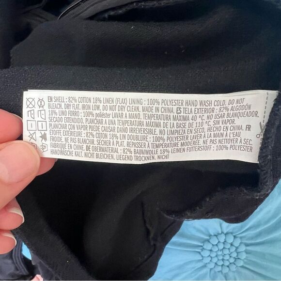 Cotton Linen Black Mini Dress with Sleek Silhouette Keyhole Back Tie Chic - Picture 6 of 6